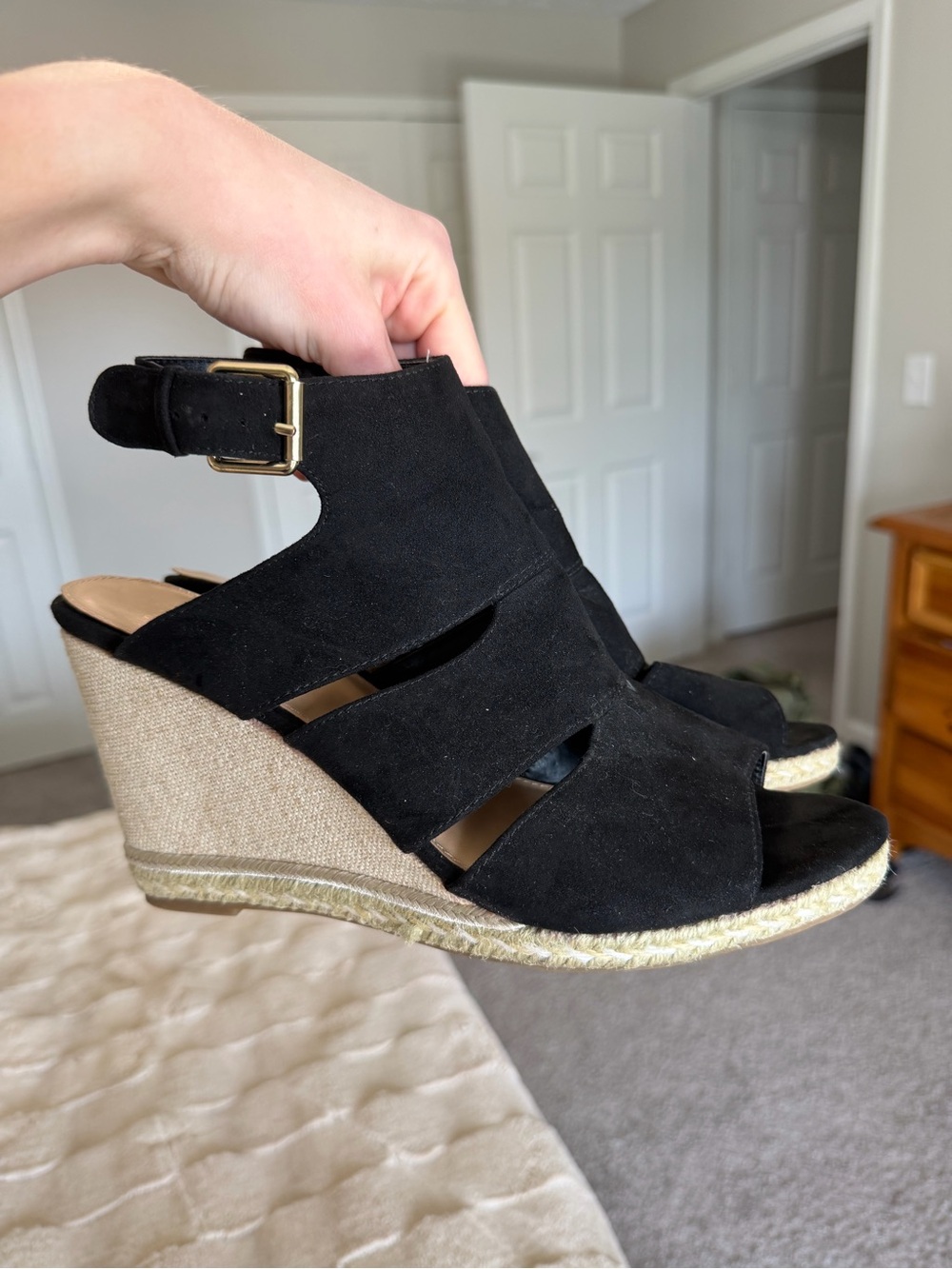 Apt. 9 Black Suede Espadrille Wedge Sandals